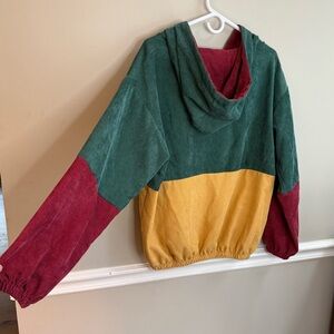 Retro Corduroy Colorblock Hoodie Green Mustard Burgundy Oversized 90s Streetwear